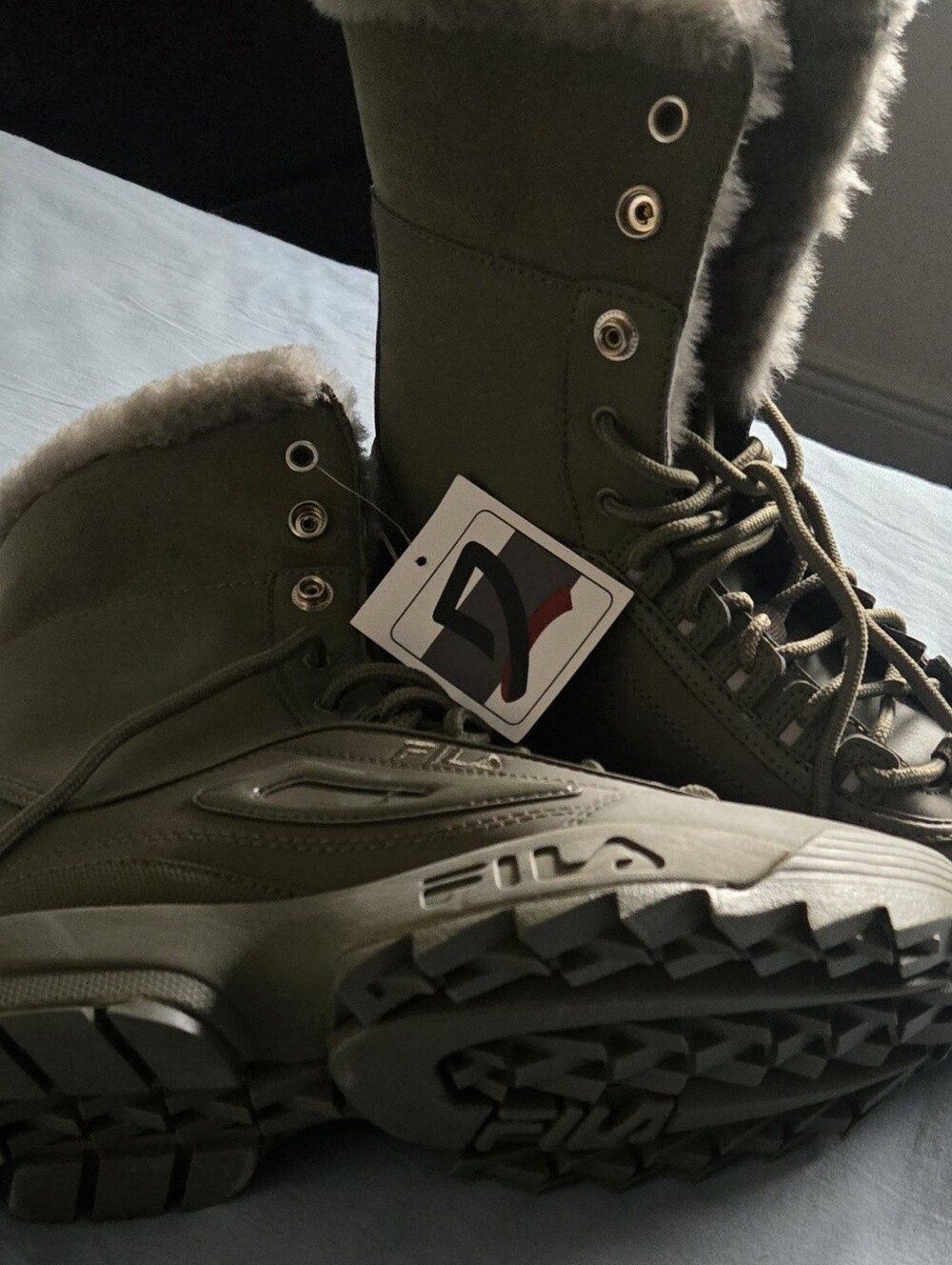 FILA Olive Green Lace-Up Faux Fur Trim Winter Boots